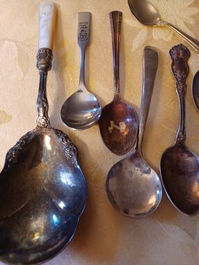 Vintage Silver-Tone Serving Spoon Collection - Brown/Black Patina